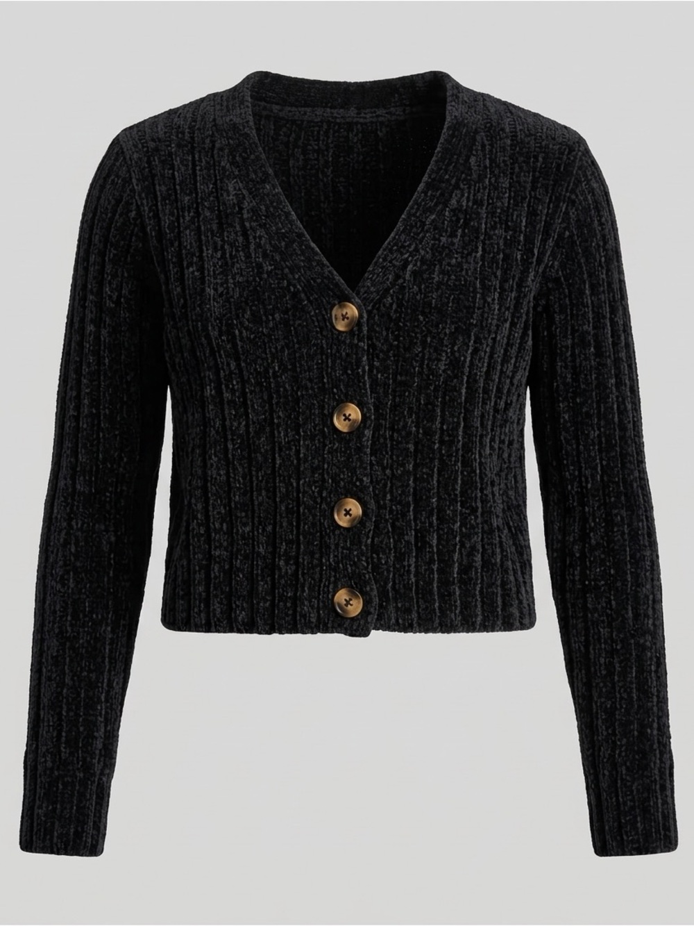 💫3/20 Art Class Black Chenille Ribbed Knit Cropped Button Front Cardigan Sweater
